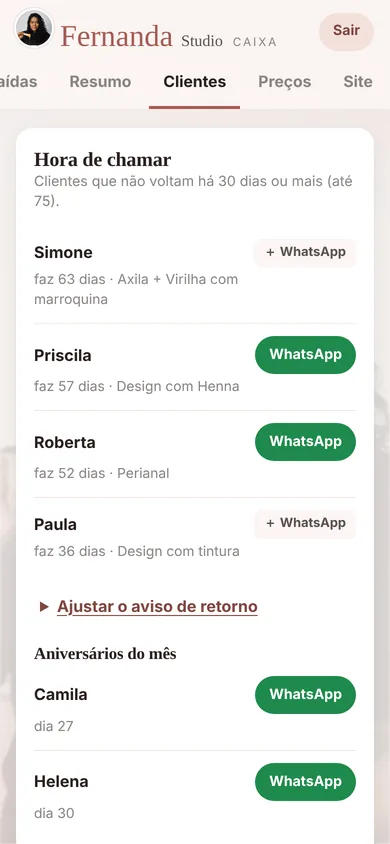 Hora de chamar: tela do painel no celular