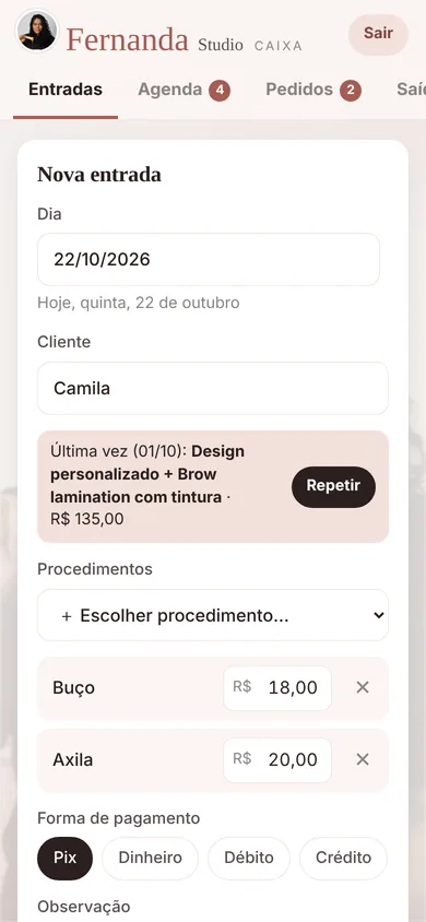 Lançar atendimento: tela do painel no celular